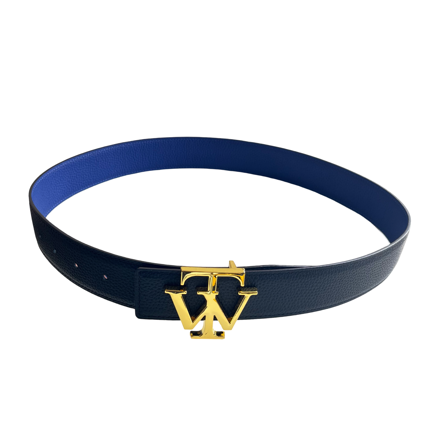 4-in-1 Luxury Reversible Cowhide 100% Leather Belt Black/Blue by Tewoah