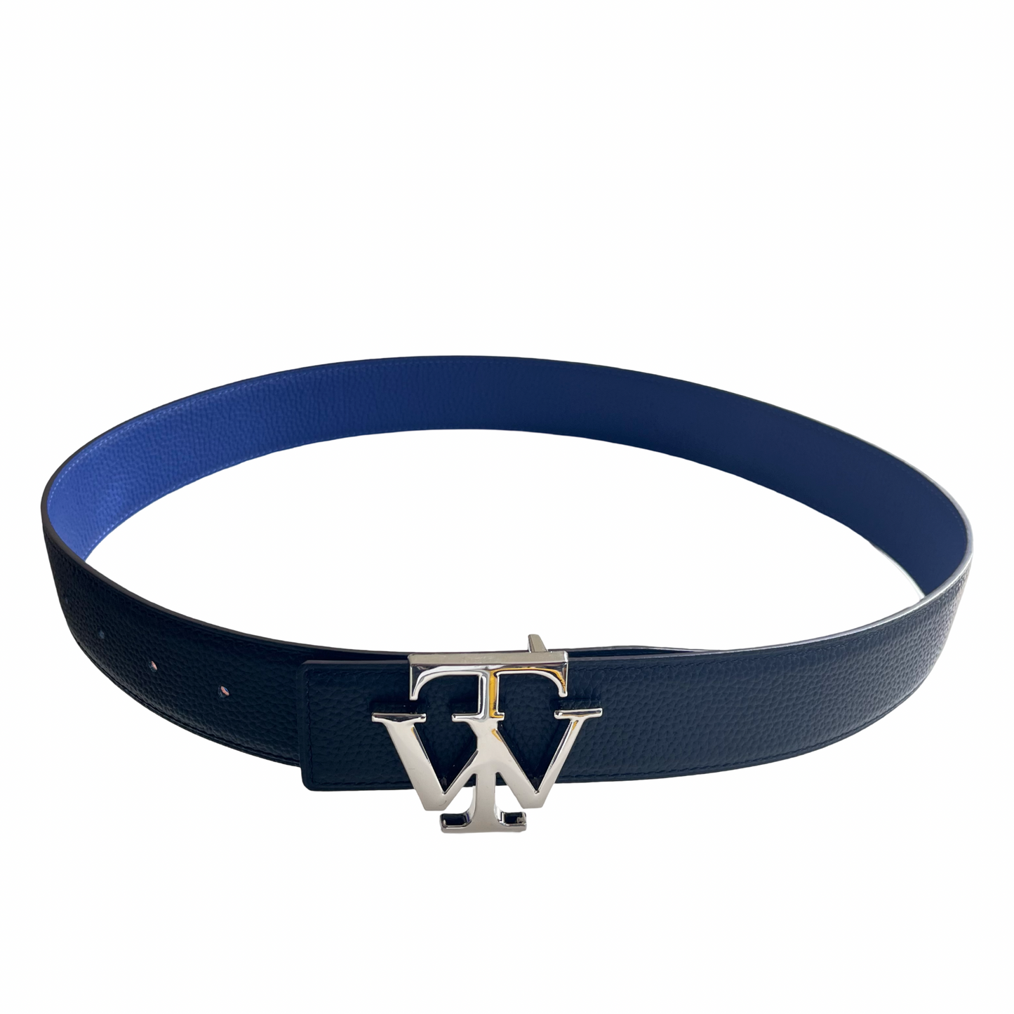 4-in-1 Luxury Reversible Cowhide 100% Leather Belt Black/Blue by Tewoah