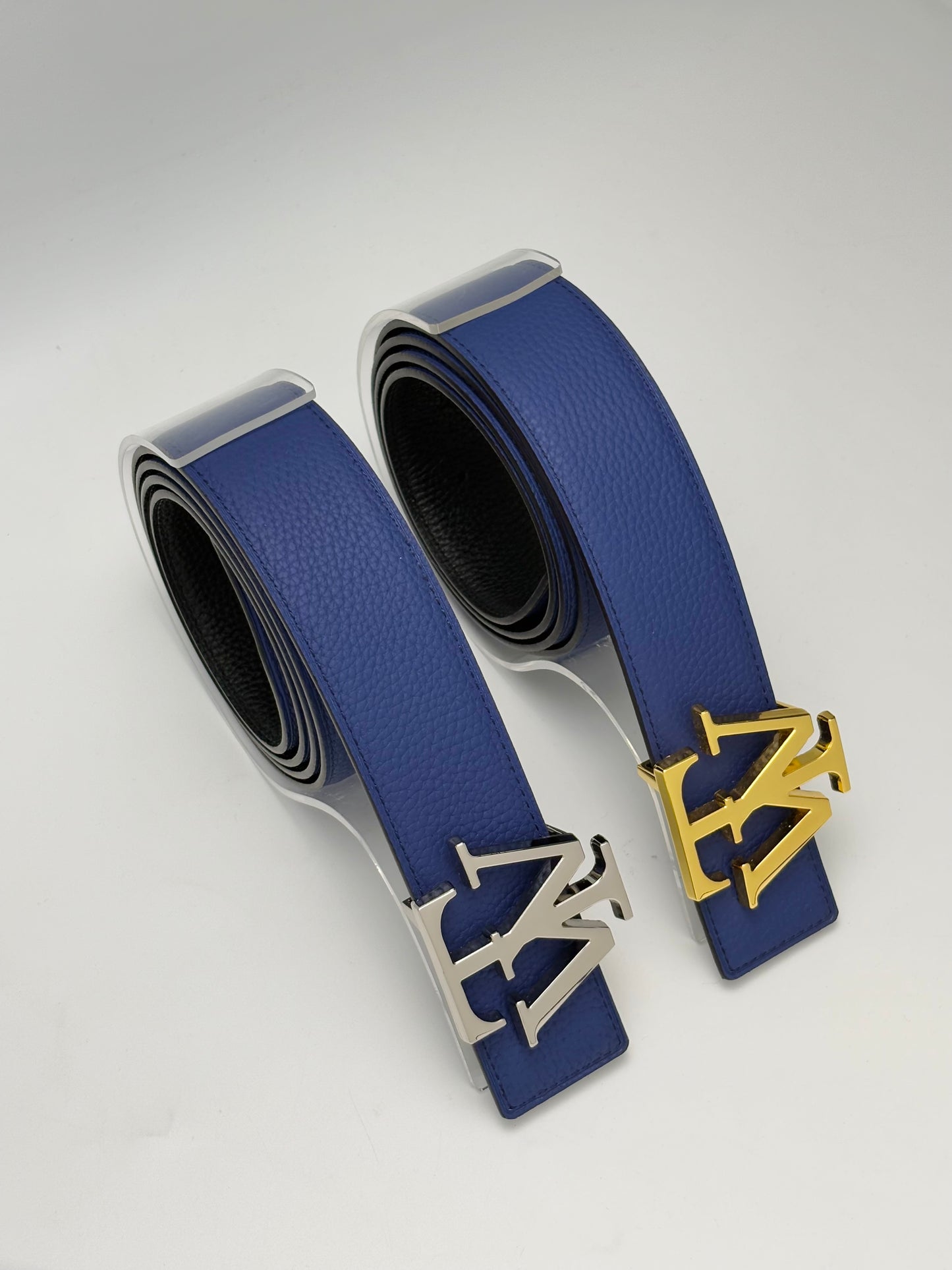4-in-1 Luxury Reversible Cowhide 100% Leather Belt Black/Blue by Tewoah
