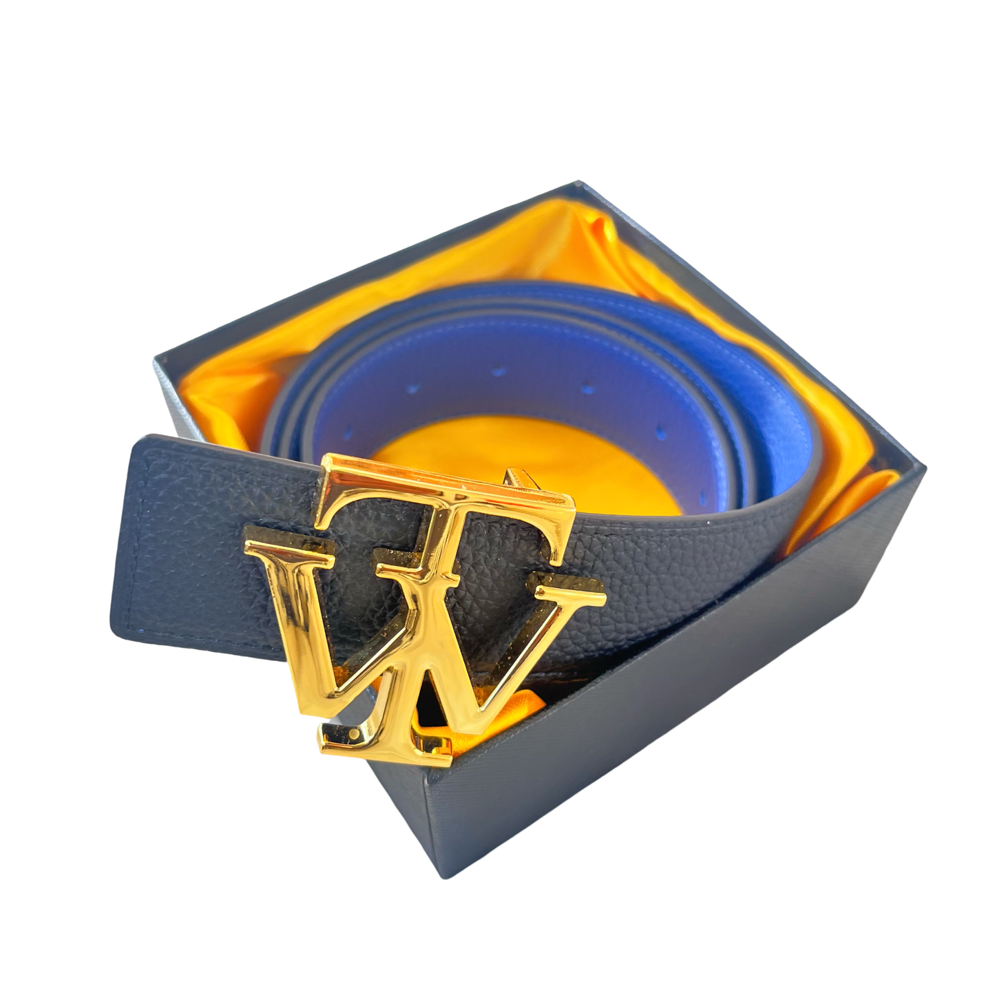 4-in-1 Luxury Reversible Cowhide 100% Leather Belt Black/Blue by Tewoah