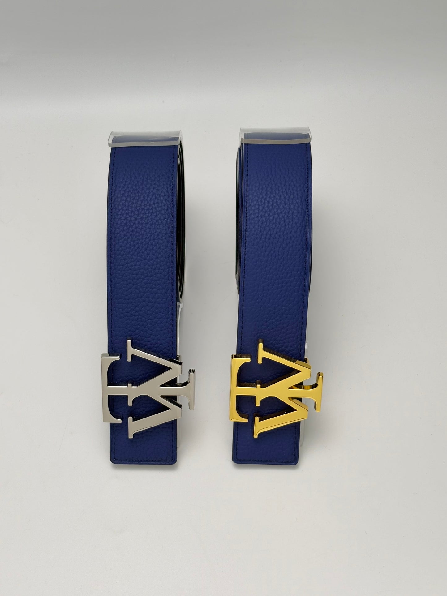 4-in-1 Luxury Reversible Cowhide 100% Leather Belt Black/Blue by Tewoah